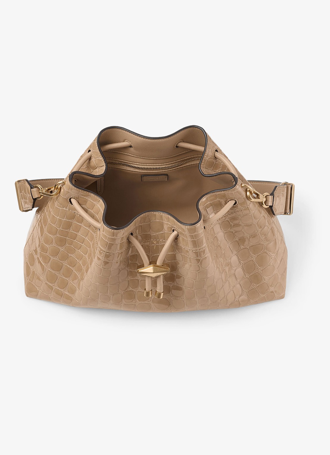 Jimmy Choo Schoudertas van kalfsleer met crocostructuur - detail beige