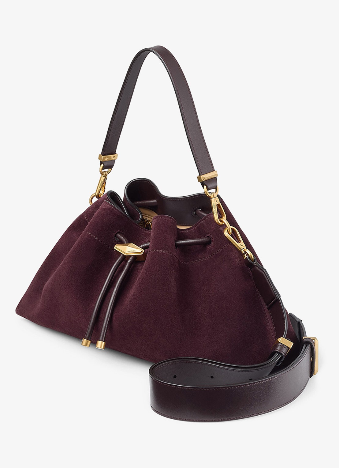 Jimmy Choo Schoudertas van kalfssuède met afneembare schouderriem - voorkant 5 bordeauxrood