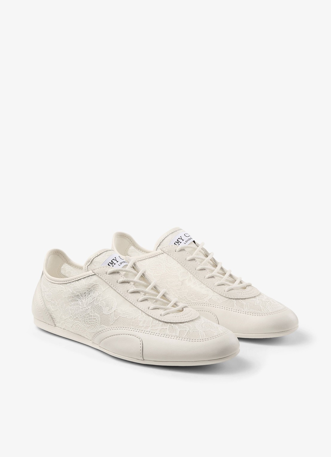 Jimmy Choo Sunny/F sneaker van leer met kanten details - detail 2 gebroken wit