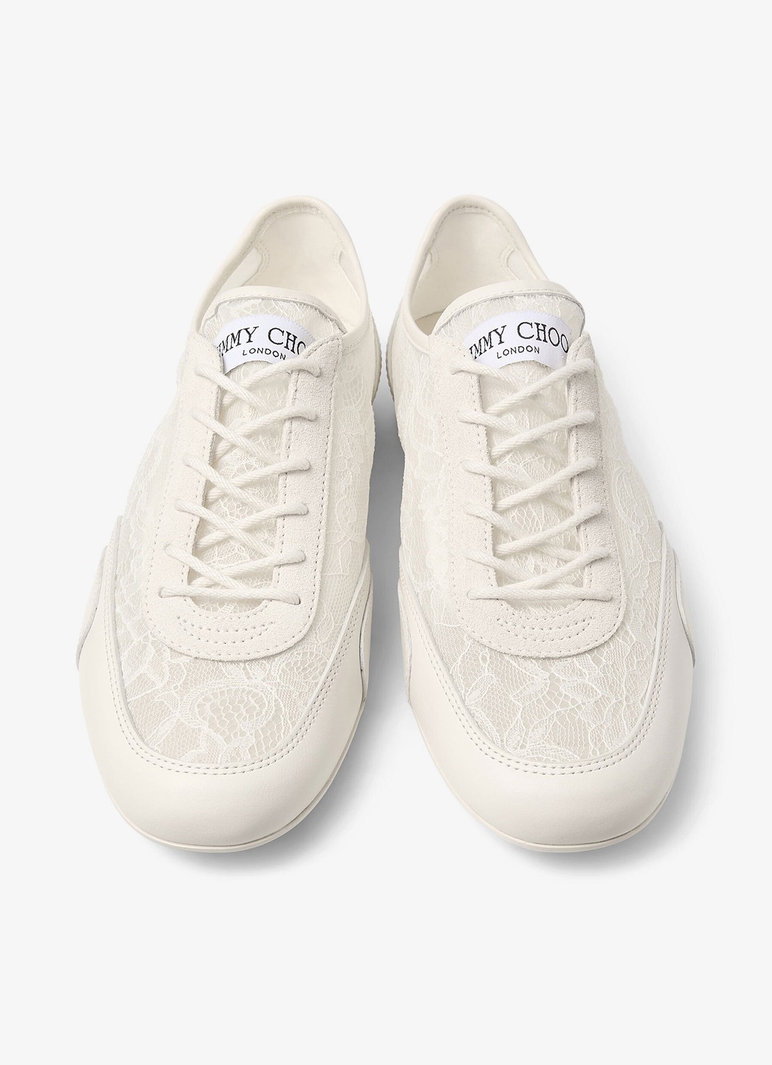 Jimmy Choo Sunny/F sneaker van leer met kanten details - detail 3 gebroken wit
