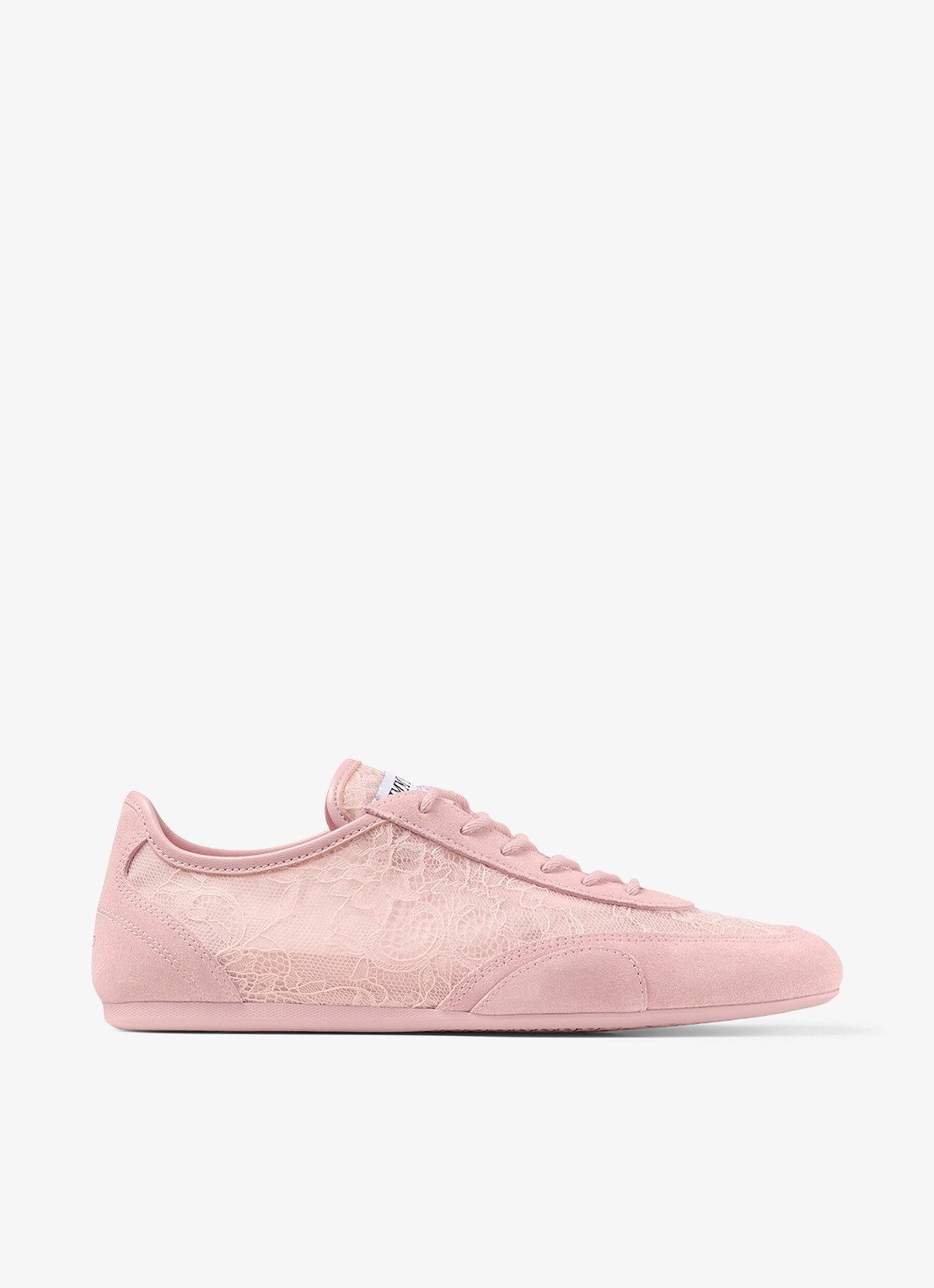 Jimmy Choo Sunny/F sneaker van suède met kanten details - voorkant roze