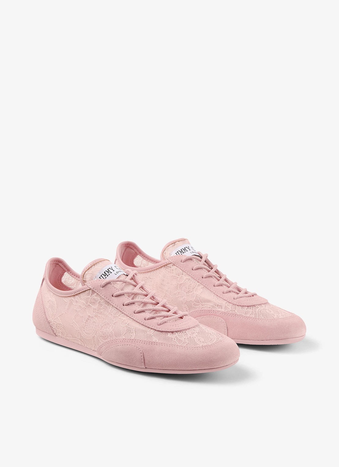 Jimmy Choo Sunny/F sneaker van suède met kanten details - voorkant 2 roze