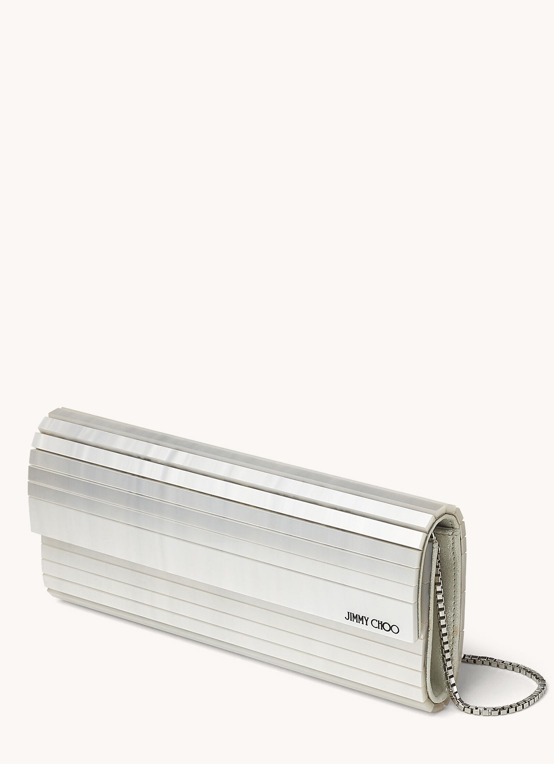 Jimmy Choo Sweetie Mother Of Pearl clutch met geitenleren details - detail 4 parelmoer