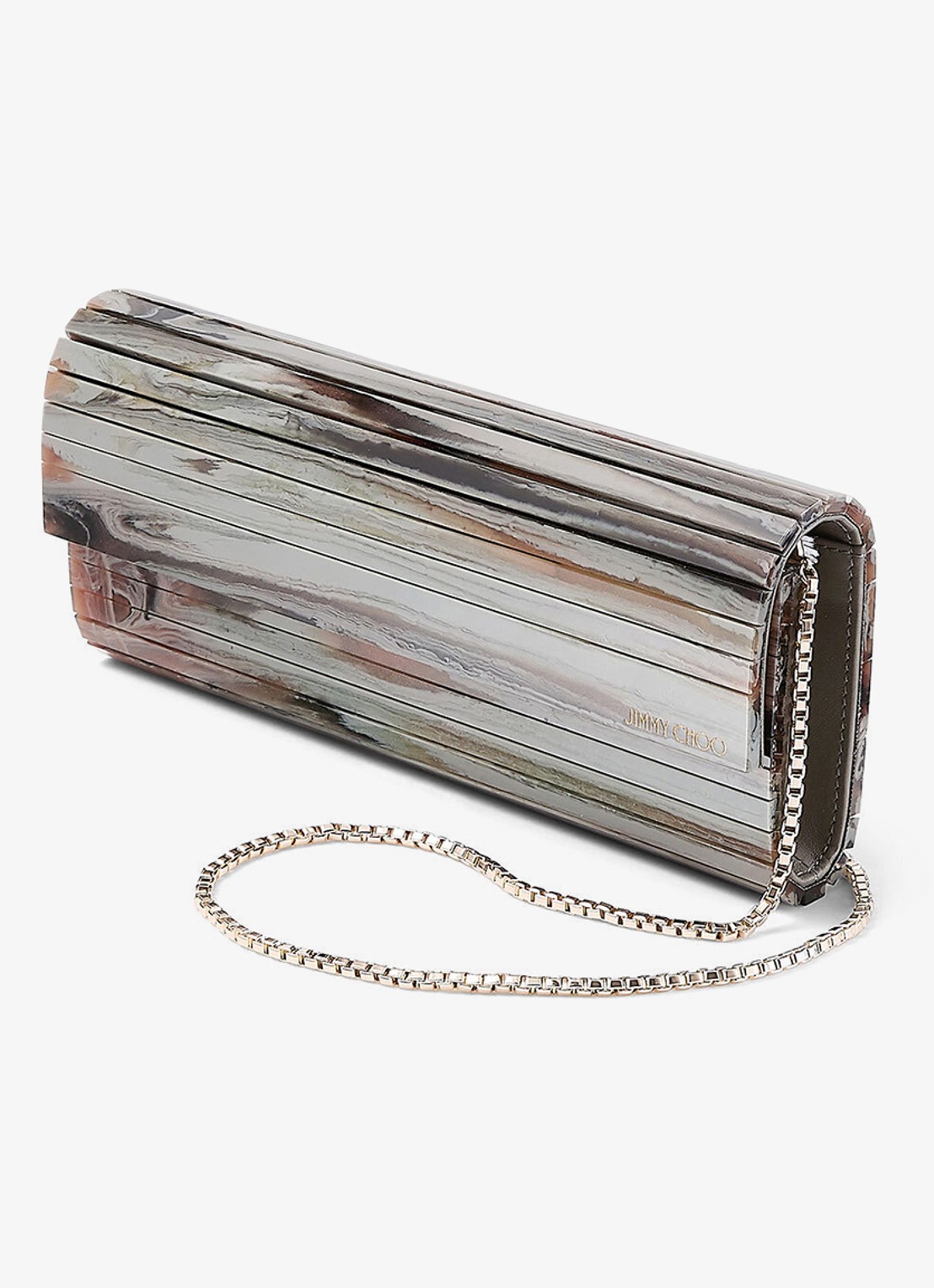 Jimmy Choo Sweetie Plexi clutch met afneembare schouderriem - detail grijs