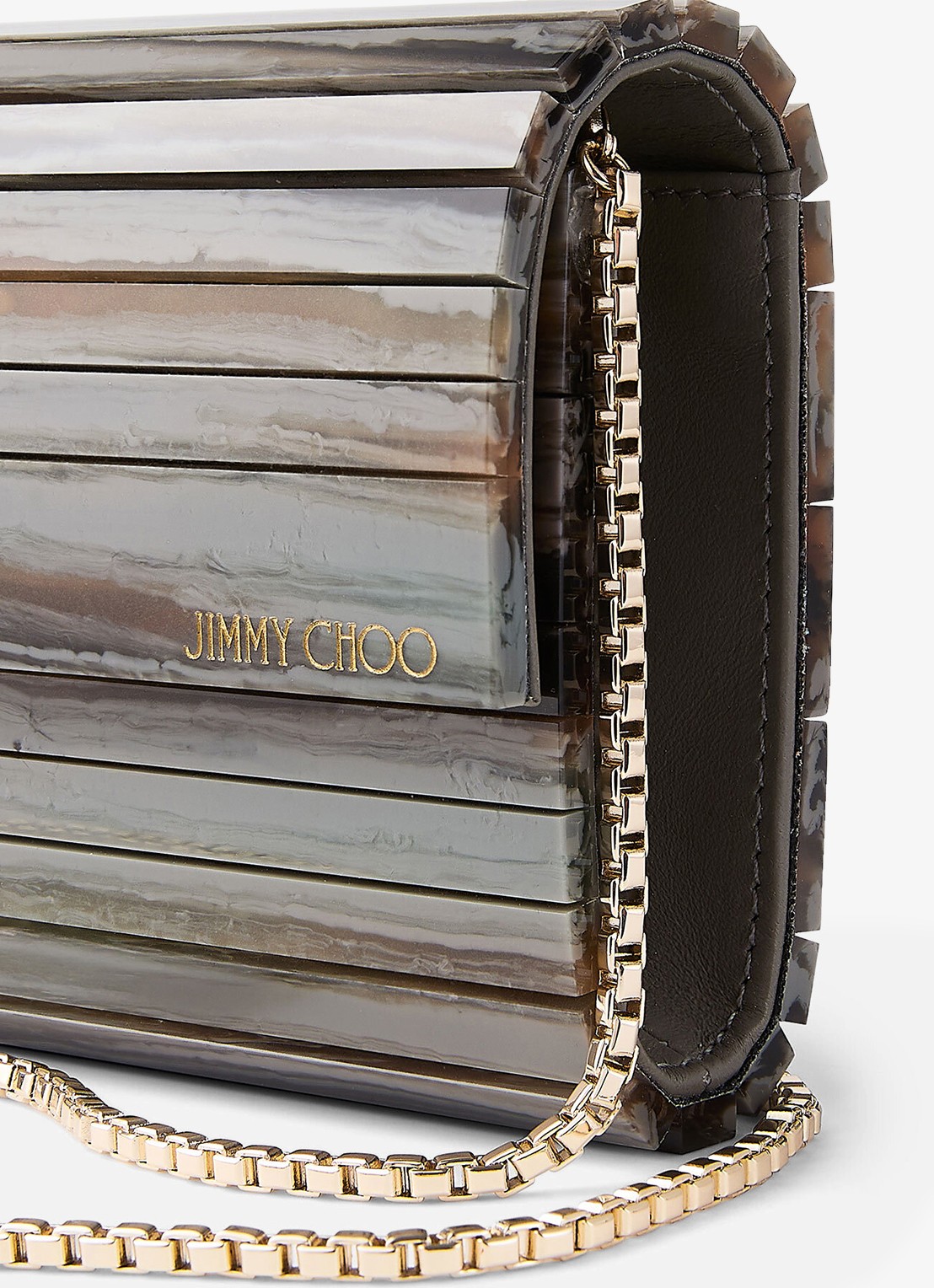 Jimmy Choo Sweetie Plexi clutch met afneembare schouderriem - detail 3 grijs