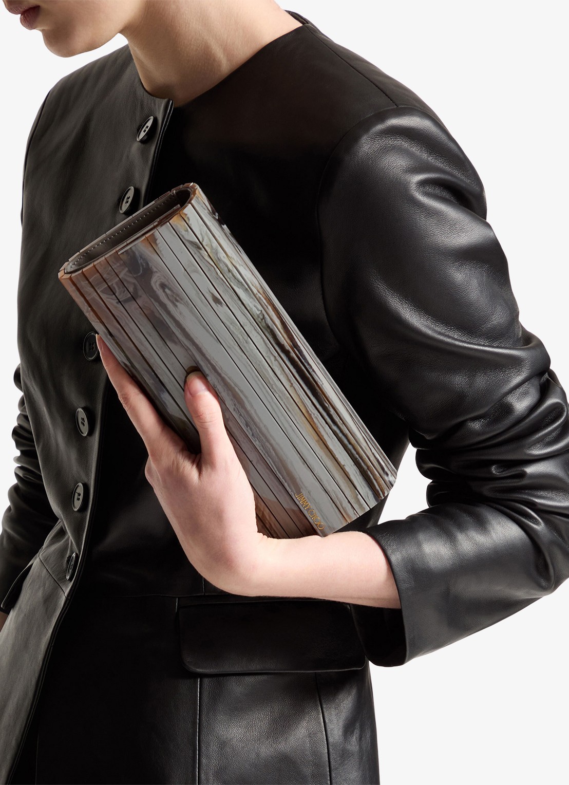Jimmy Choo Sweetie Plexi clutch met afneembare schouderriem - voorkant 6 grijs