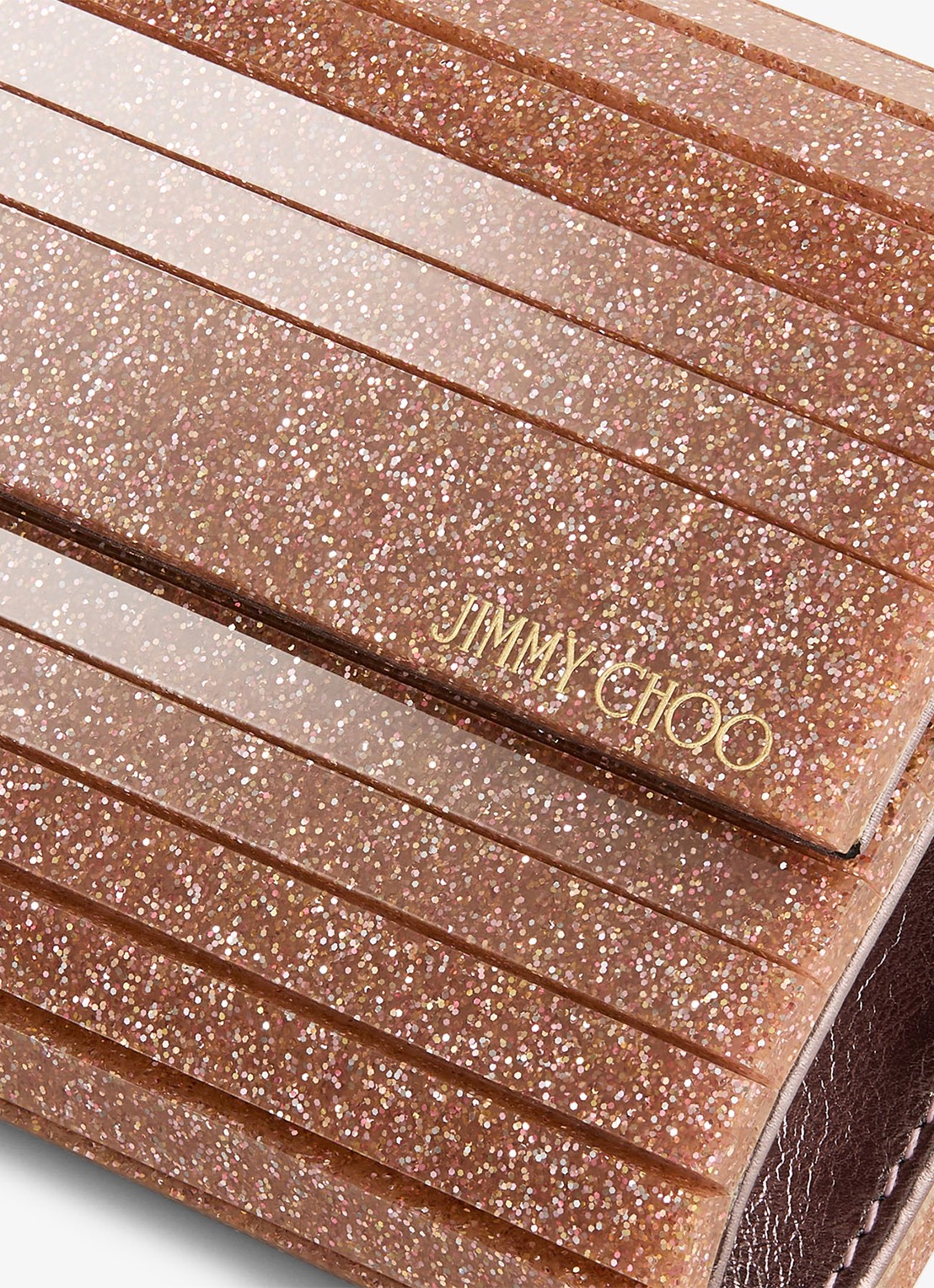 Jimmy Choo Sweetie Plexi clutch met glitter en afneembare schouderriem - detail 4 beige