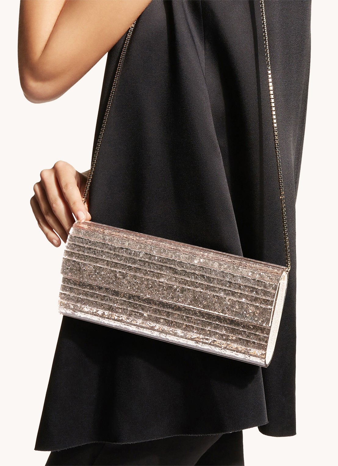 Jimmy Choo Sweetie Shadow clutch met lamsleren details - voorkant 2 roségoud