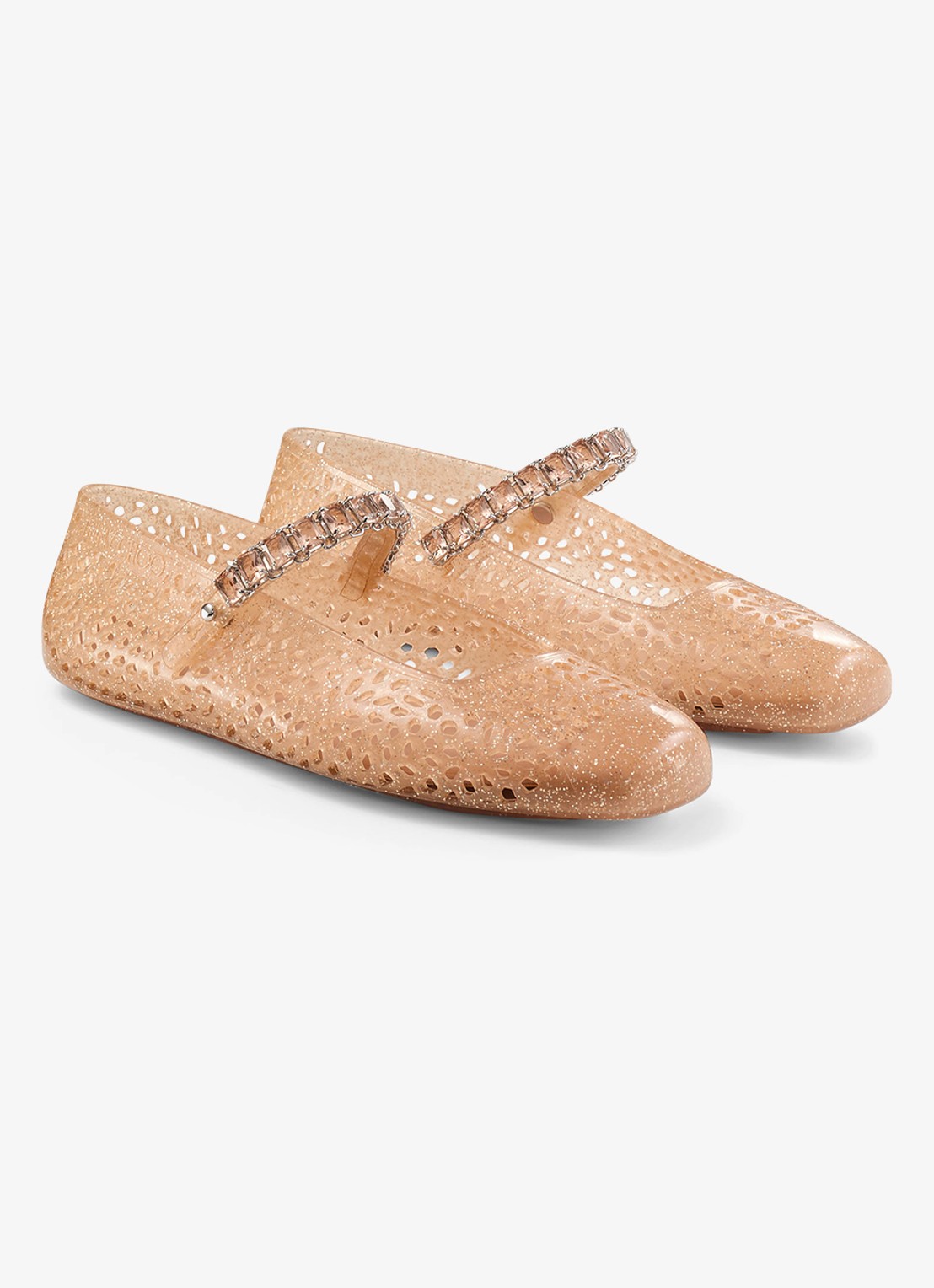 Jimmy Choo The Jelly ballerina met glitter - voorkant 2 perzikroze