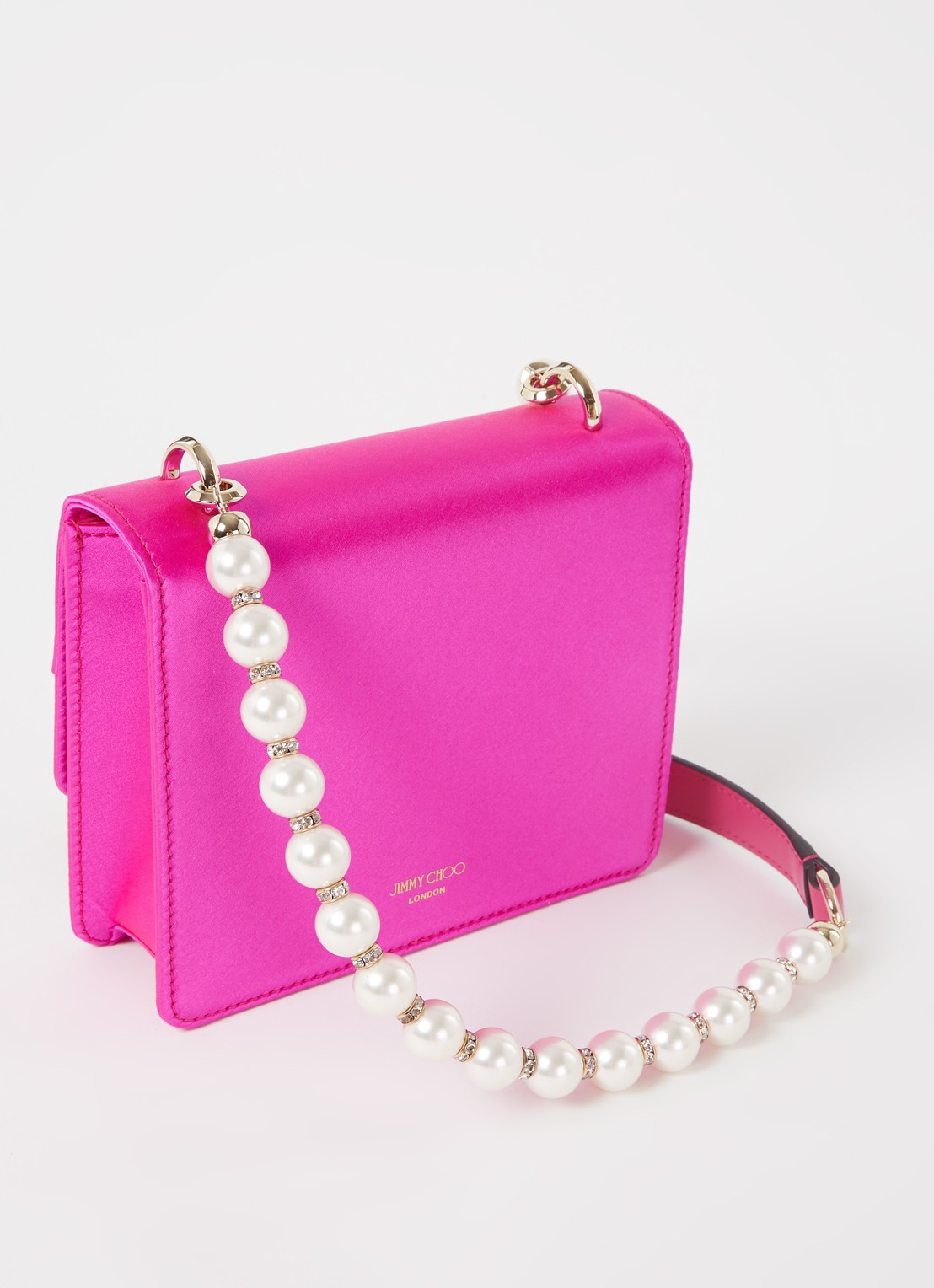 Jimmy Choo Varenne Quad XS schoudertas van satijn - achterkant fuchsia