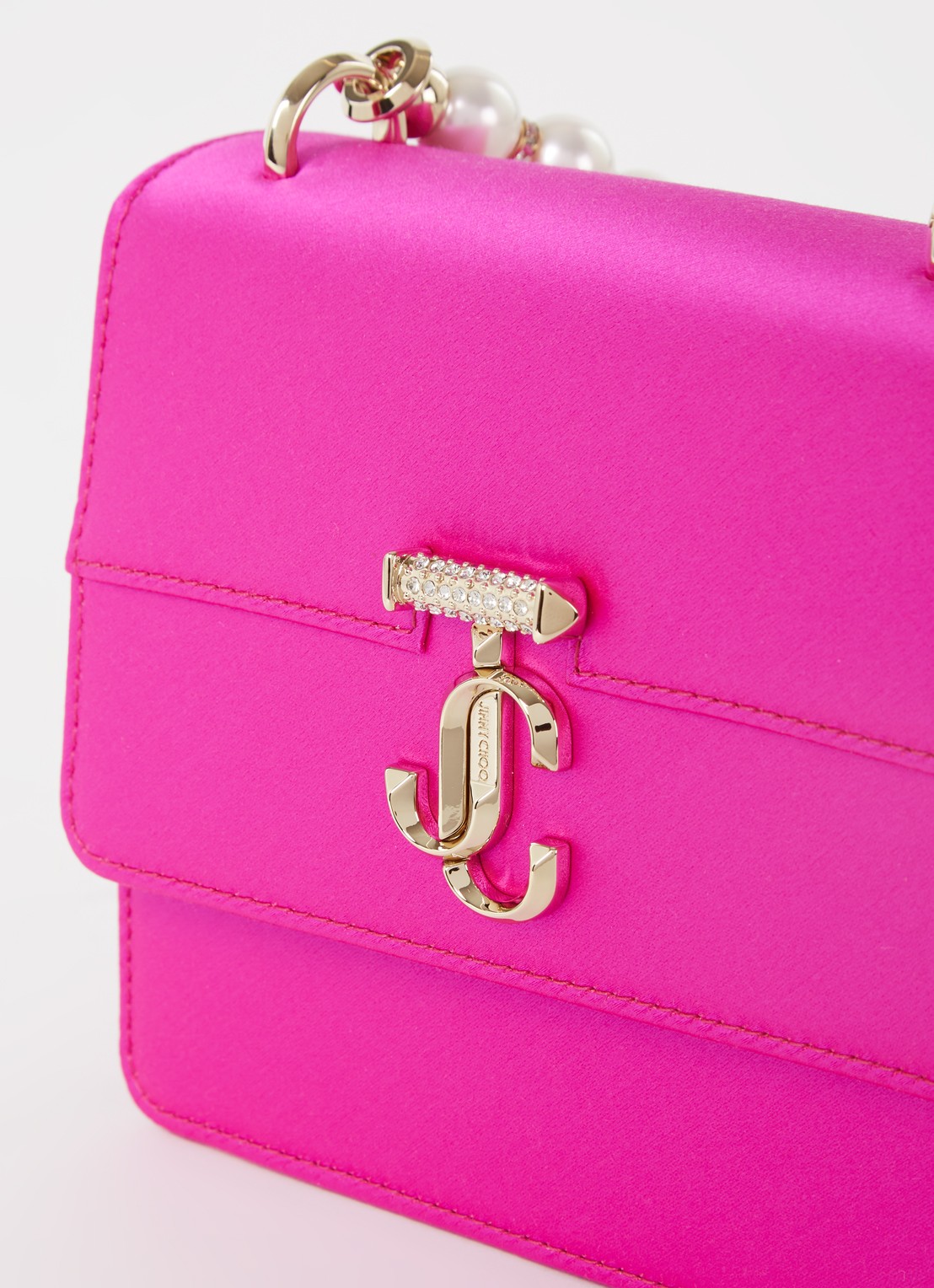 Jimmy Choo Varenne Quad XS schoudertas van satijn - detail 4 fuchsia