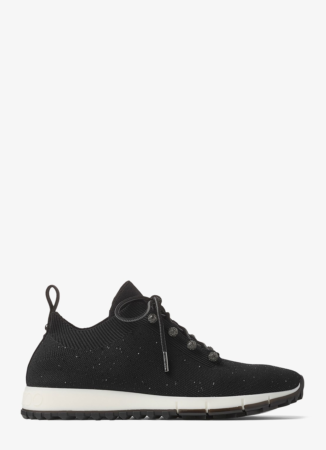 Jimmy Choo Veles sneaker met gebreid bovenwerk en pailletten - voorkant zwart