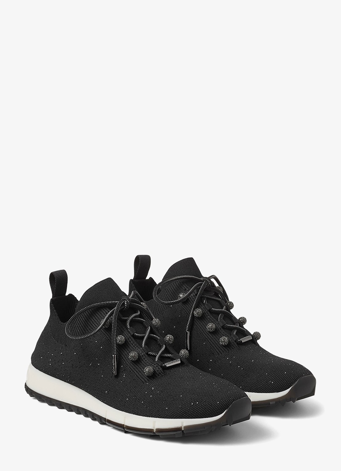 Jimmy Choo Veles sneaker met gebreid bovenwerk en pailletten - voorkant 2 zwart