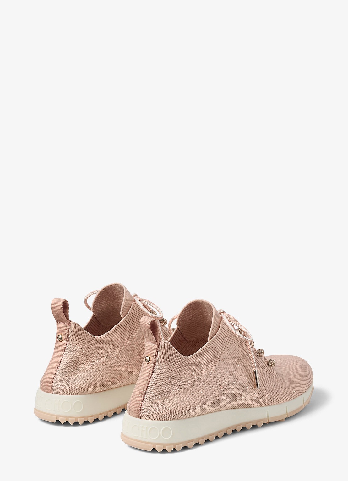 Jimmy Choo Veles sneaker met gebreid bovenwerk en pailletten - achterkant oudroze