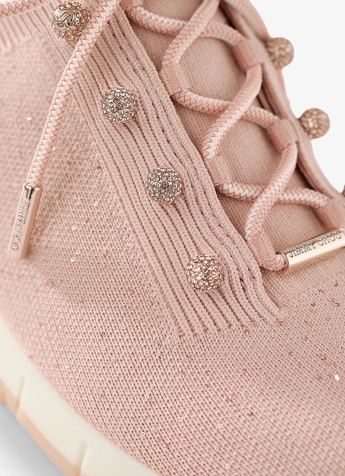 Jimmy Choo Veles sneaker met gebreid bovenwerk en pailletten - detail 2 oudroze