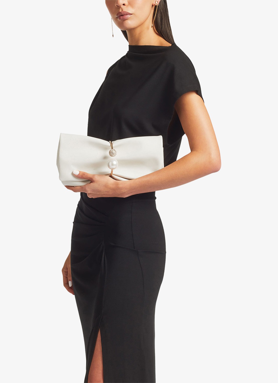 Jimmy Choo Xandra clutch van leer - voorkant 6 gebroken wit