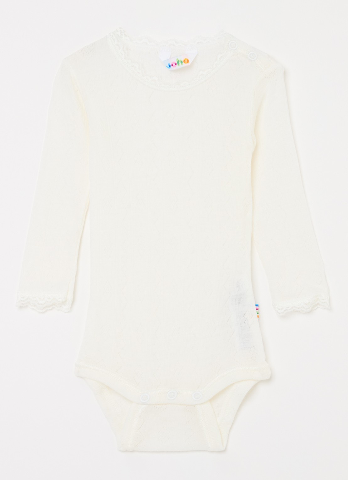 Joha Pointelle romper in wol-zijdeblend - voorkant gebroken wit
