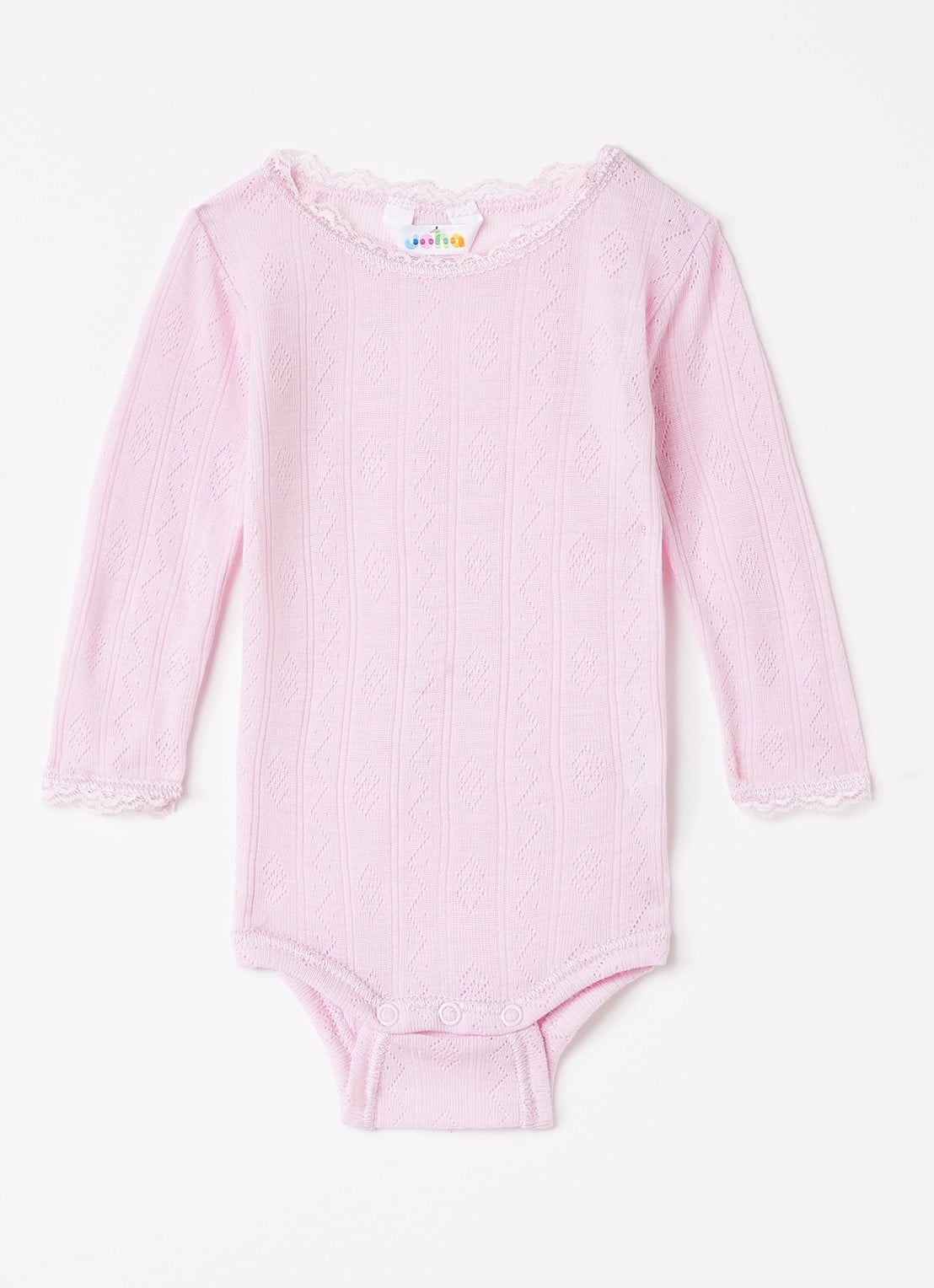 Joha Pointelle romper in wol-zijdeblend - voorkant roze