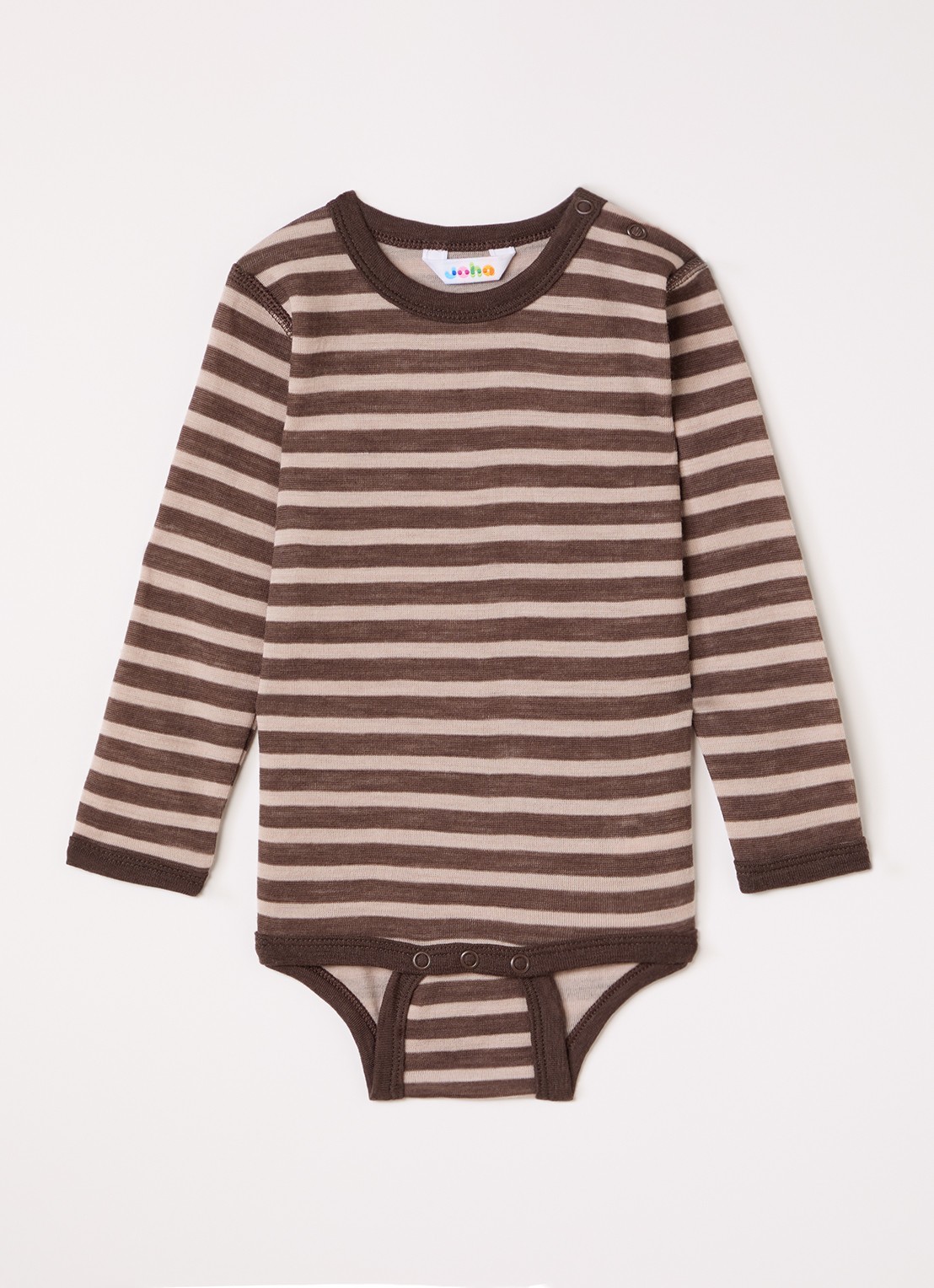 Joha Romper in wolblend met streepprint - voorkant bruin
