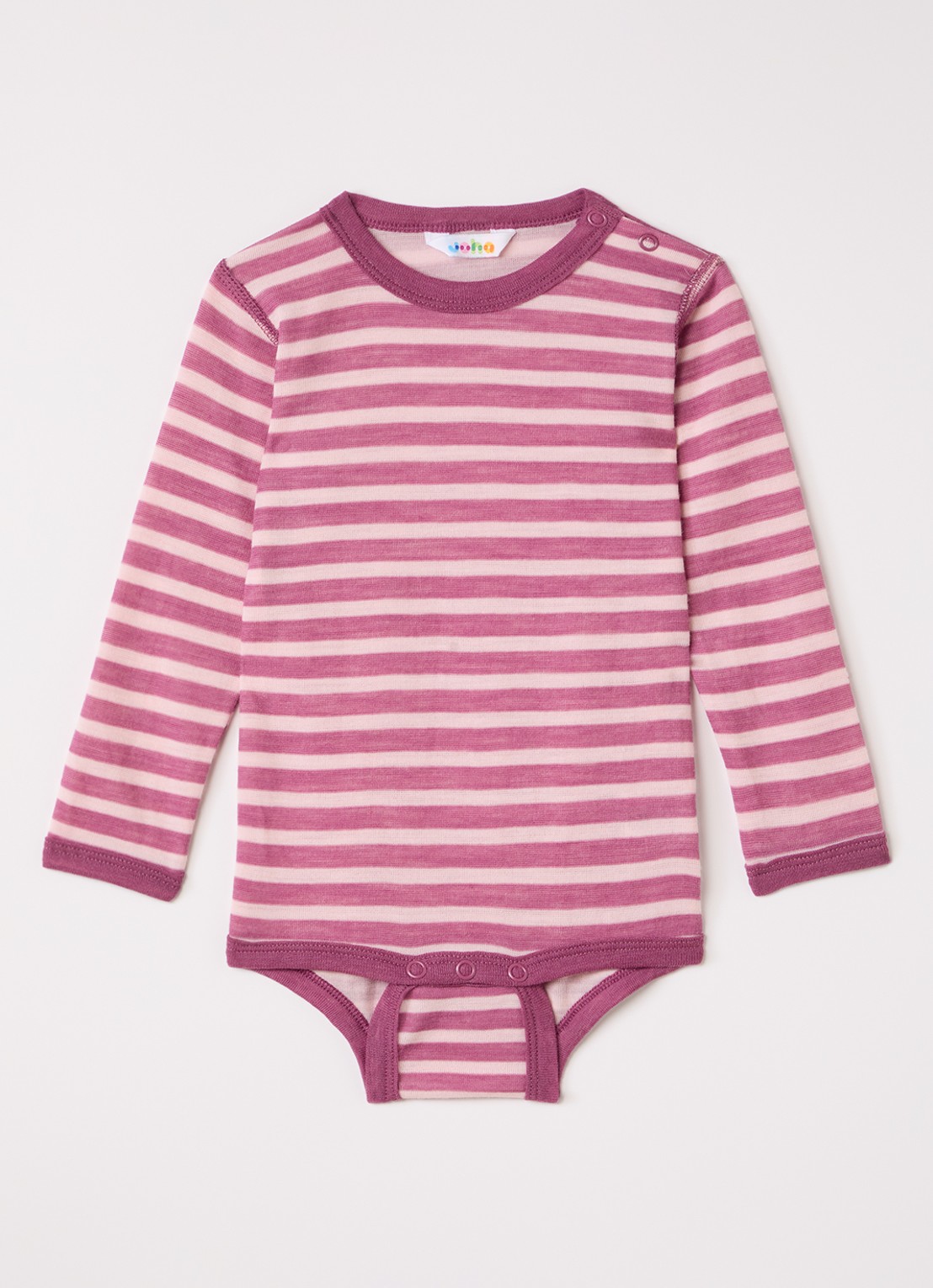 Joha Romper in wolblend met streepprint - voorkant fuchsia