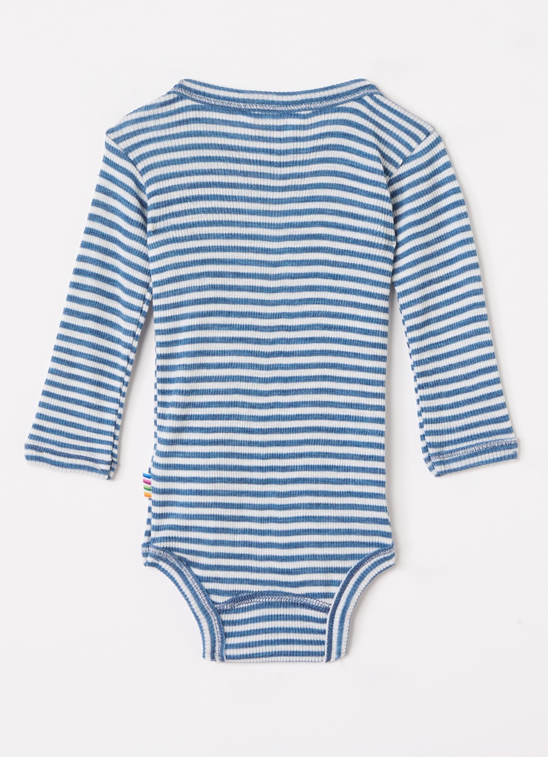 Joha Romper in zijdeblend met streepprint - voorkant 2 staalblauw