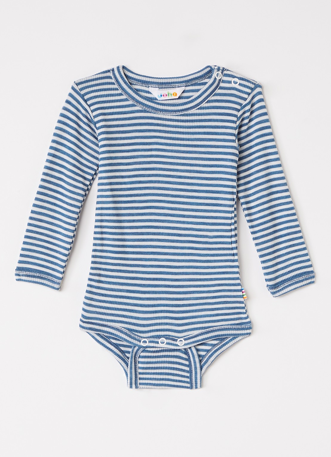 Joha Romper in zijdeblend met streepprint - voorkant 3 staalblauw