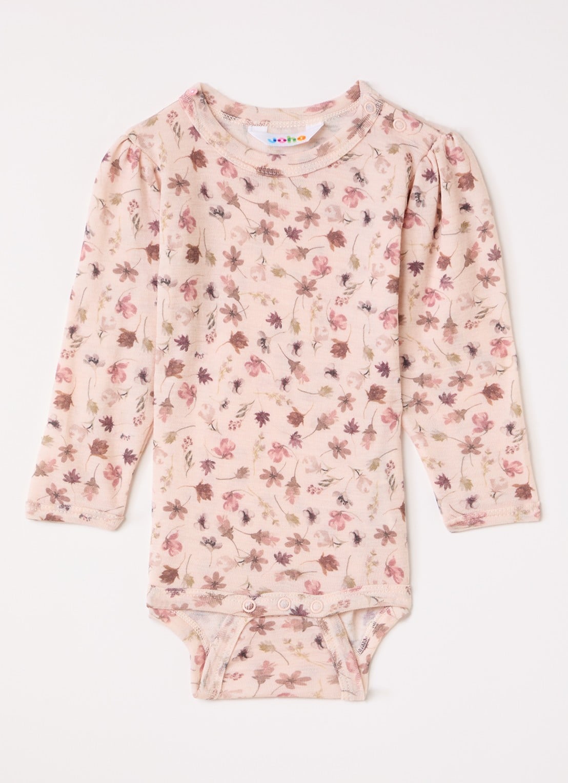 Joha Romper van merino wol met bloemenprint - voorkant 3 zalmroze