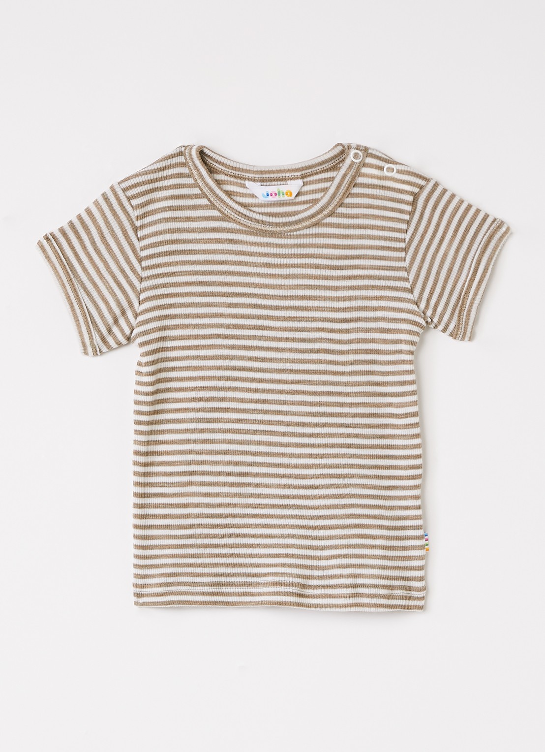 Joha T-shirt in zijdeblend met streepprint - voorkant zand