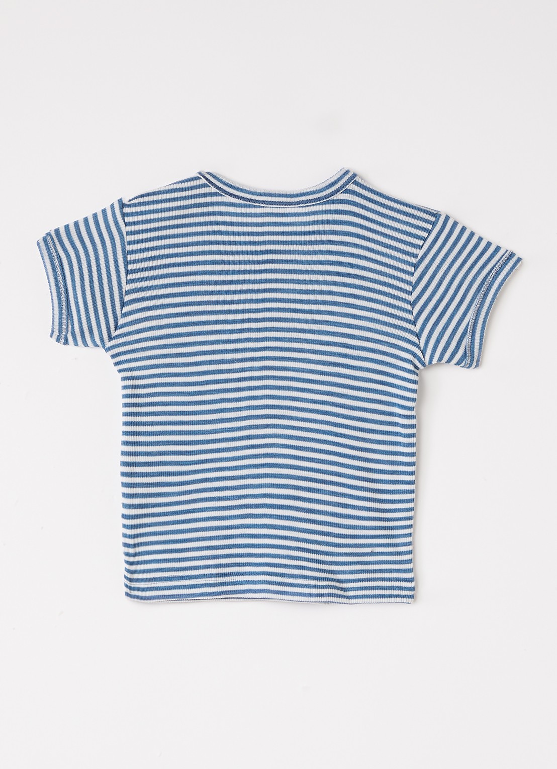 Joha T-shirt in zijdeblend met streepprint - voorkant 2 staalblauw