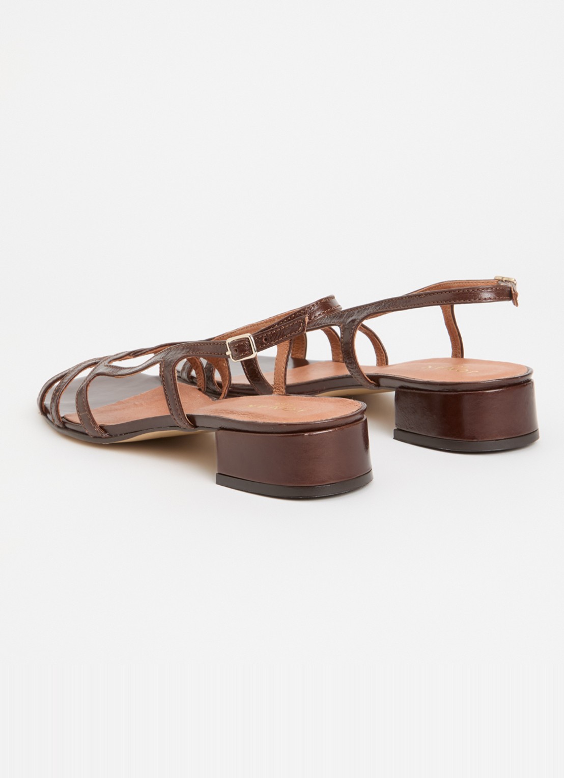 Jonak Argos sandalette van leer met lakfinish - achterkant 6 kastanjebruin