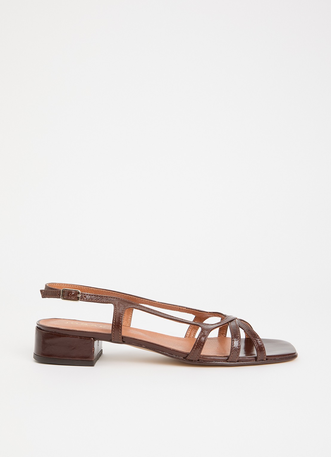Jonak Argos sandalette van leer met lakfinish - voorkant kastanjebruin
