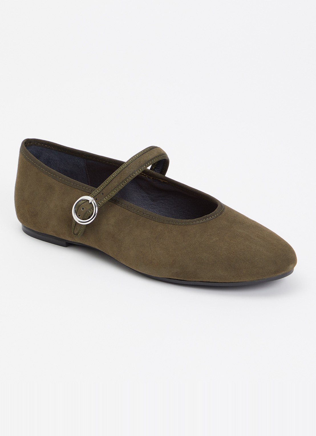 Jonak Deesse ballerina van kalfssuède met gespdetail - voorkant khaki
