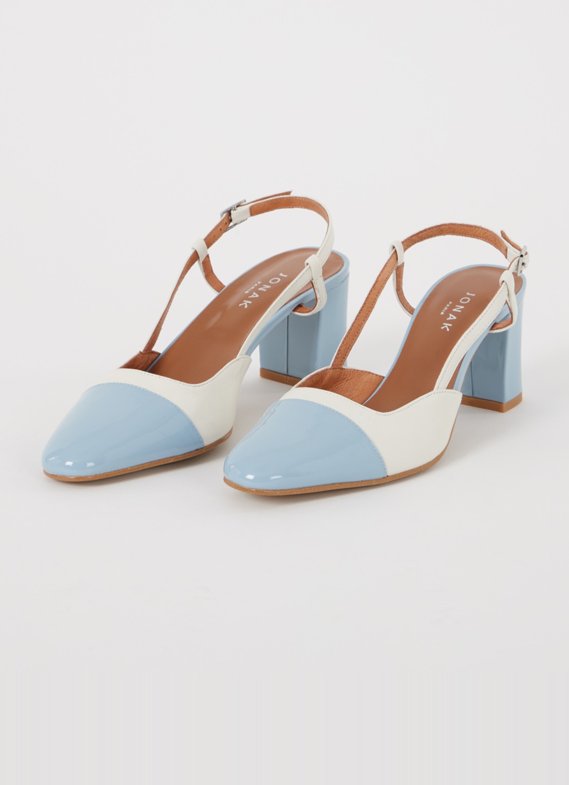 Jonak Dhapop slingback van leer   - detail lichtblauw
