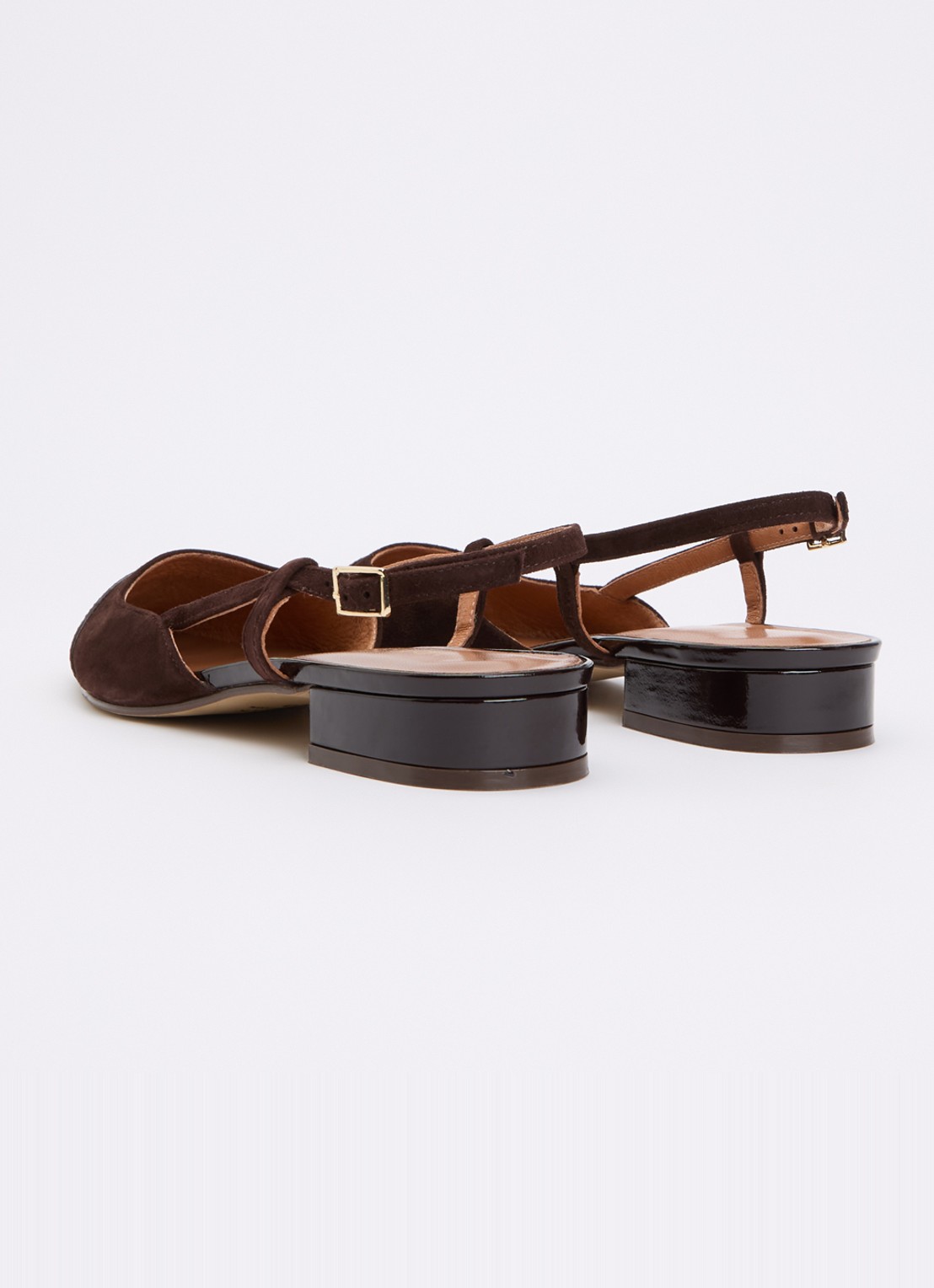 Jonak Dhapou slingback van kalfssuède met lakleren details - achterkant 6 donkerbruin