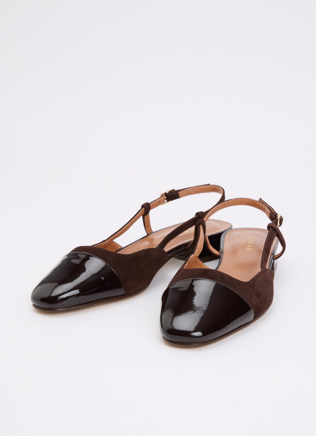 Jonak Dhapou slingback van kalfssuède met lakleren details - detail 3 donkerbruin