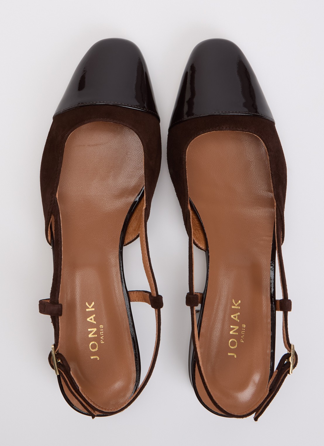 Jonak Dhapou slingback van kalfssuède met lakleren details - detail 4 donkerbruin
