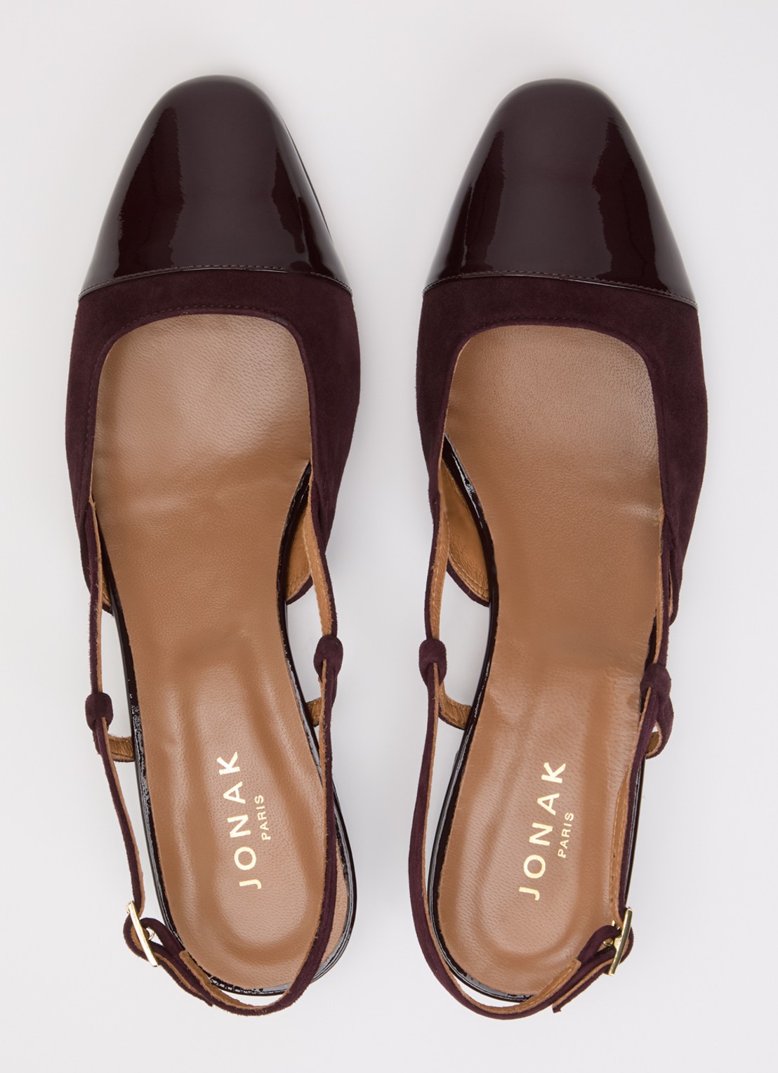 Jonak Dhapou slingback van kalfssuède met lakleren details - detail 3 bordeauxrood