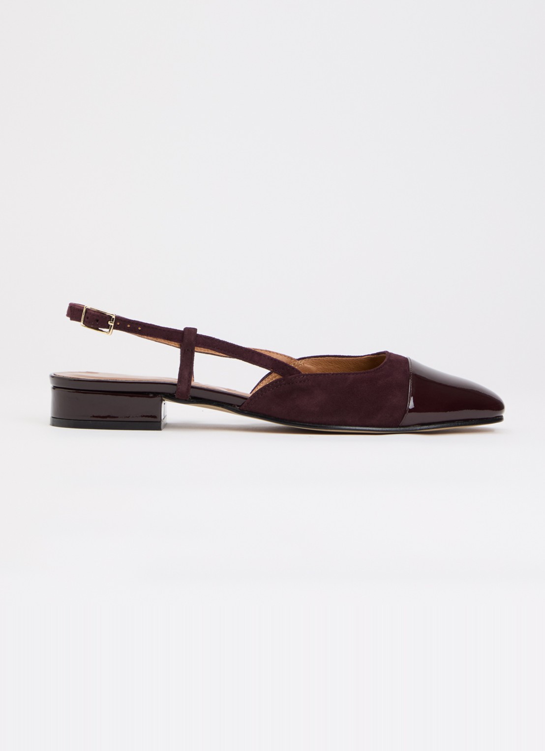 Jonak Dhapou slingback van kalfssuède met lakleren details - voorkant bordeauxrood