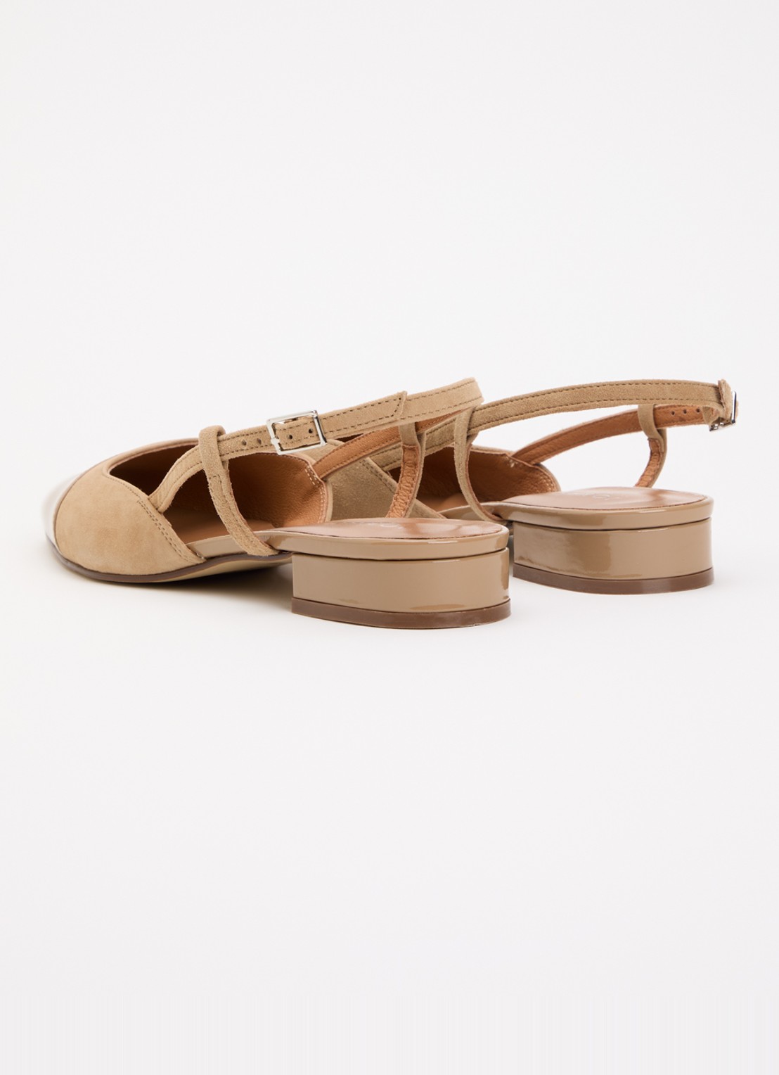 Jonak Dhapou slingback van kalfssuède met lakleren details - achterkant 4 beige