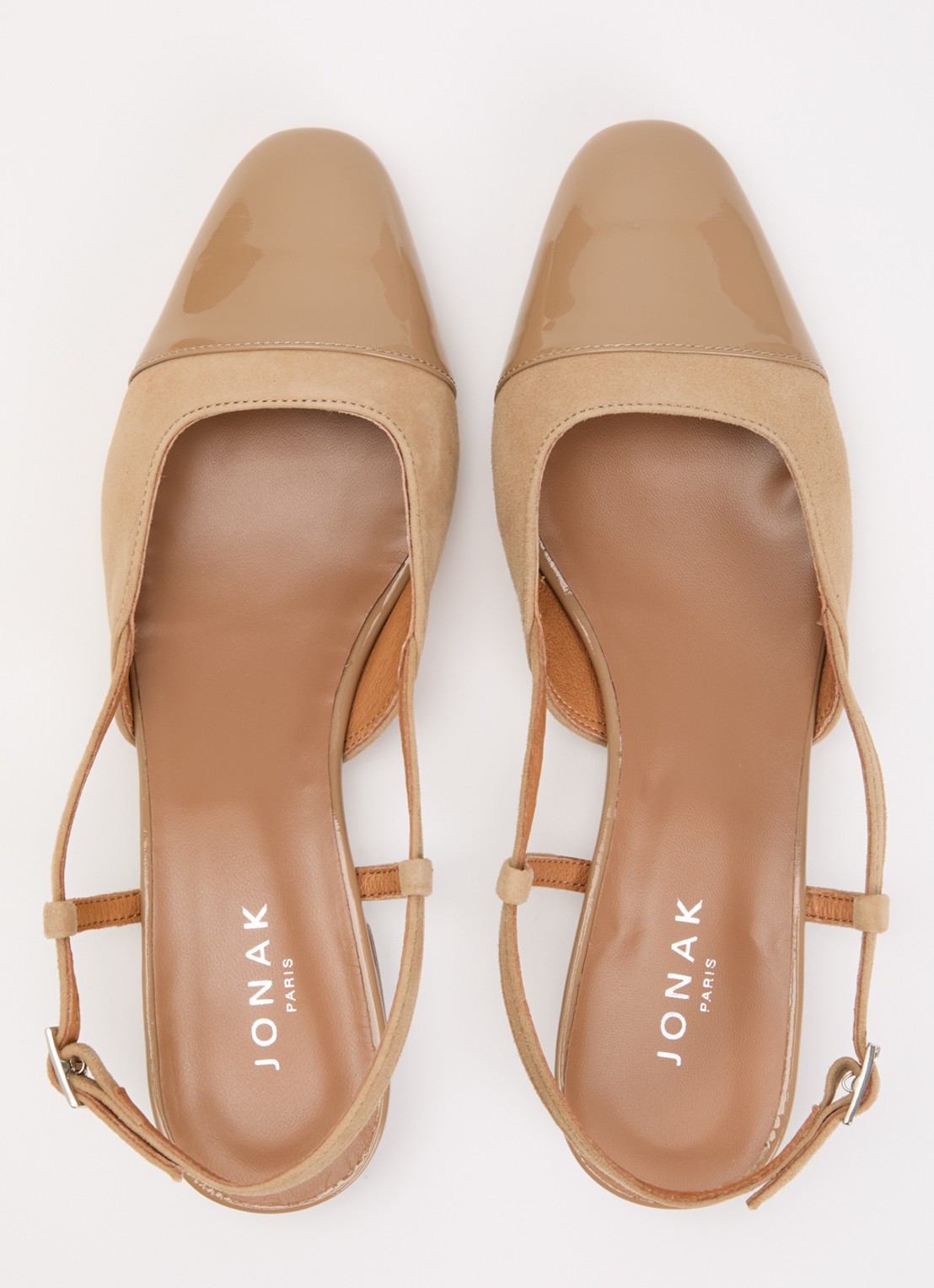 Jonak Dhapou slingback van kalfssuède met lakleren details - detail 2 beige