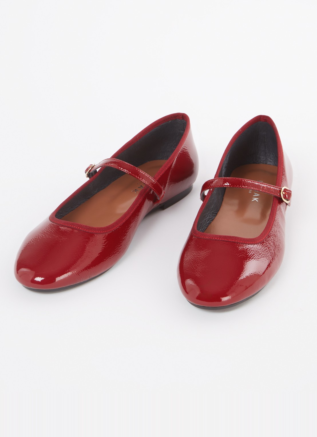Jonak Douceur ballerina van leer met lakfinish  - detail donkerrood