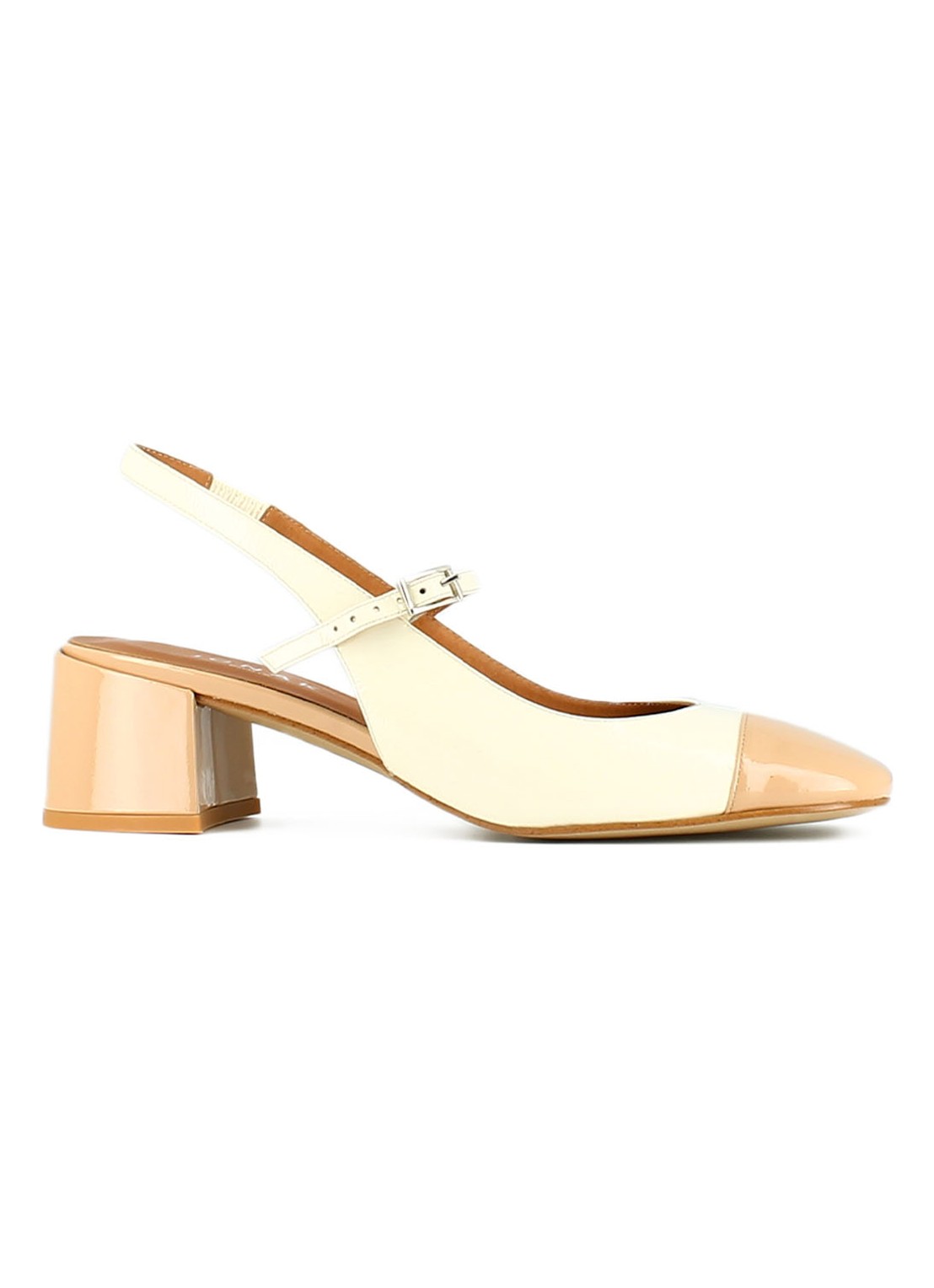 Jonak Doumy slingback met lakleren details - voorkant 2 donkerbeige