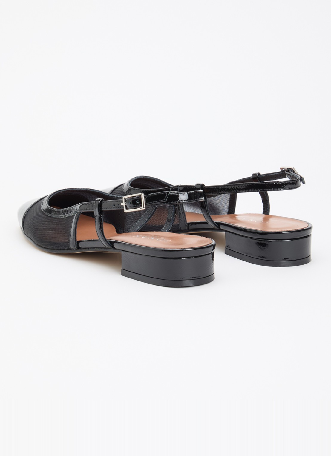 Jonak Dragus slingback van kalfsleer met mesh details en lakfinish - achterkant zwart