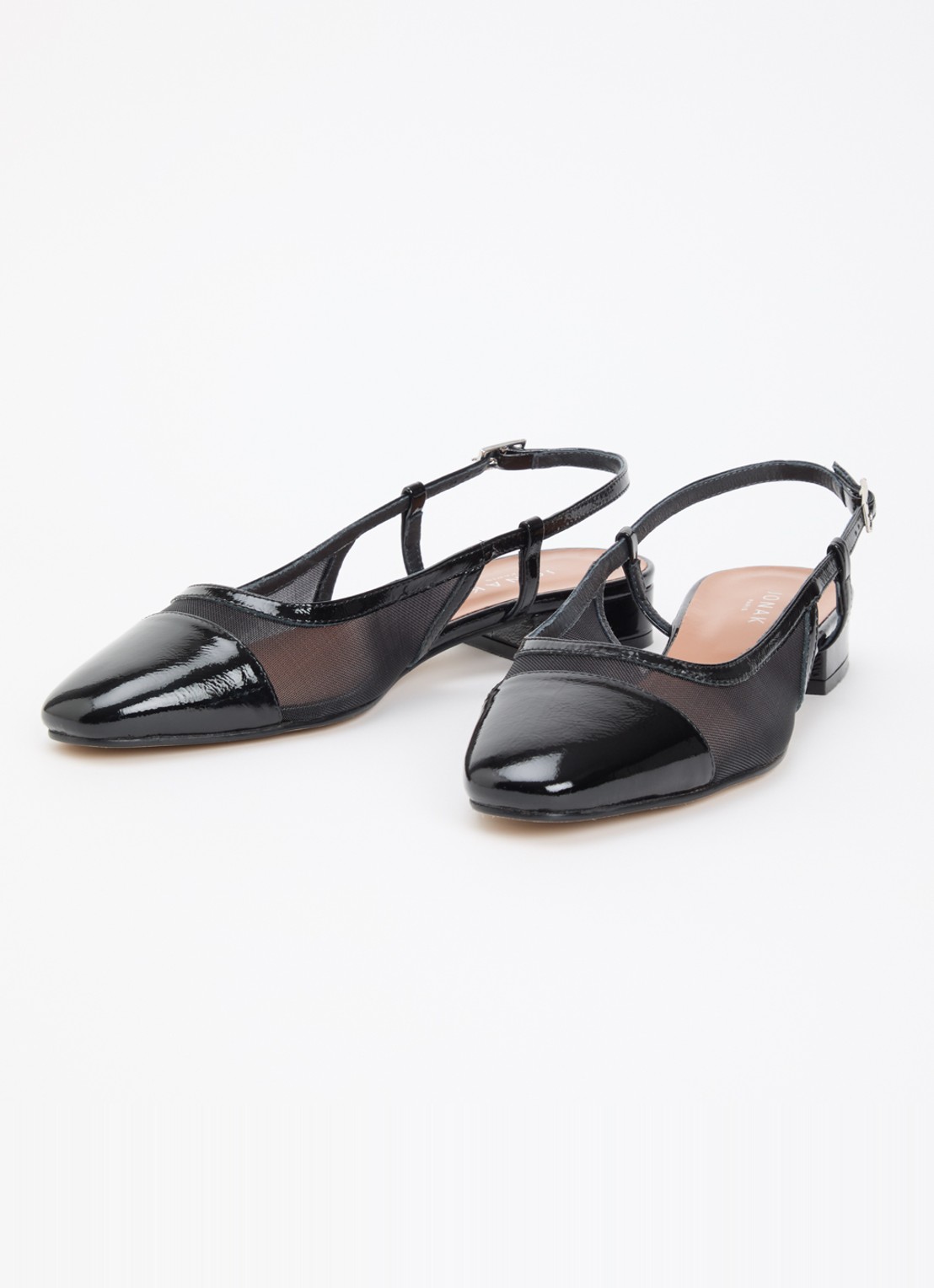 Jonak Dragus slingback van kalfsleer met mesh details en lakfinish - detail 2 zwart