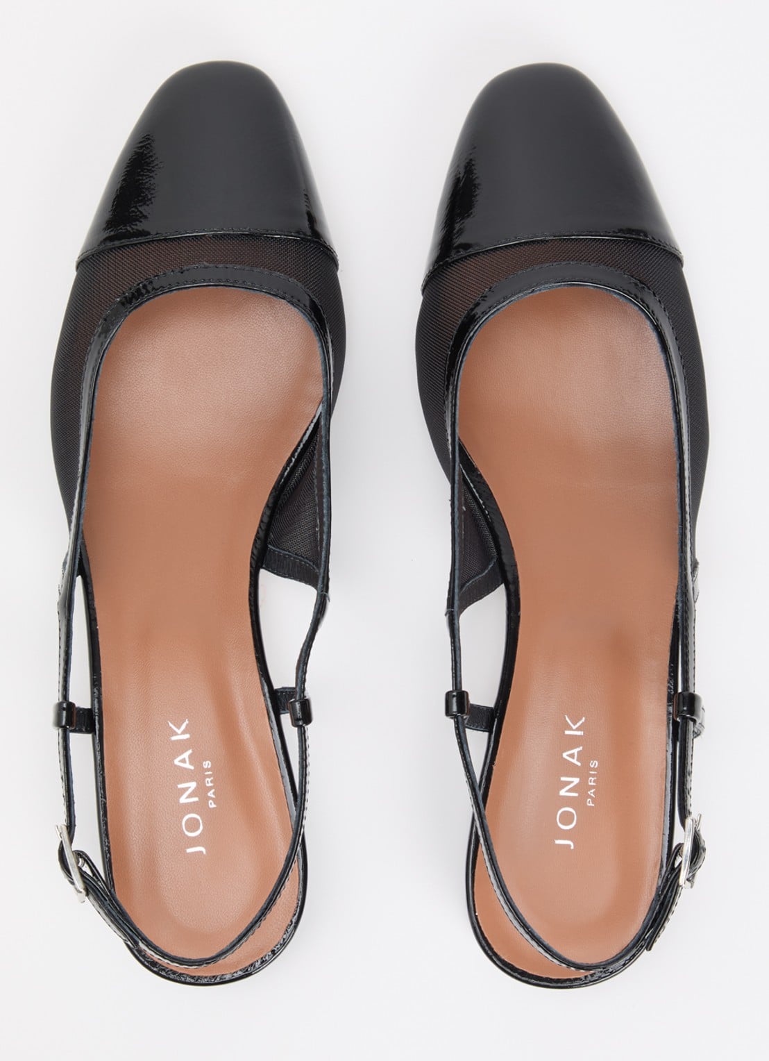 Jonak Dragus slingback van kalfsleer met mesh details en lakfinish - detail 3 zwart