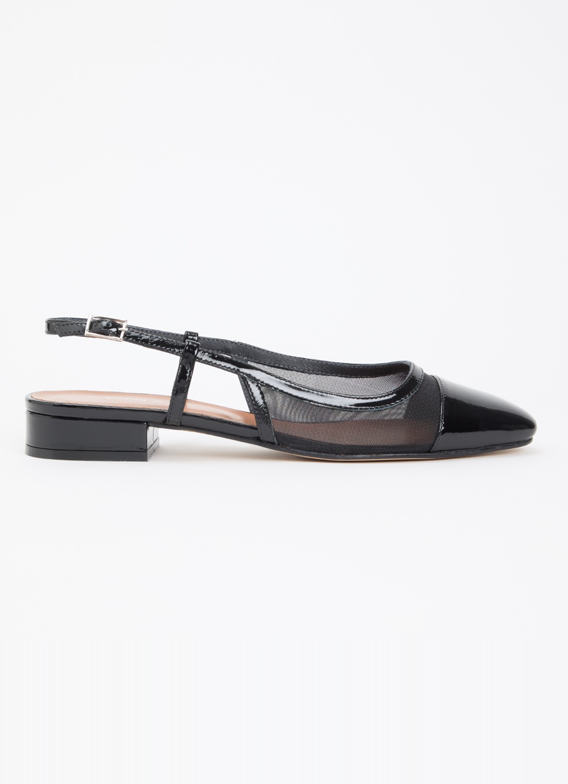 Jonak Dragus slingback van kalfsleer met mesh details en lakfinish - voorkant 5 zwart