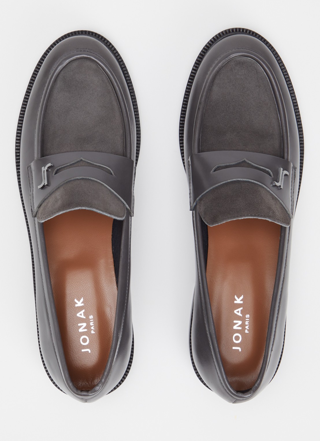 Jonak Duedi loafer van kalfsleer met geitensuède details - detail 3 donkergrijs