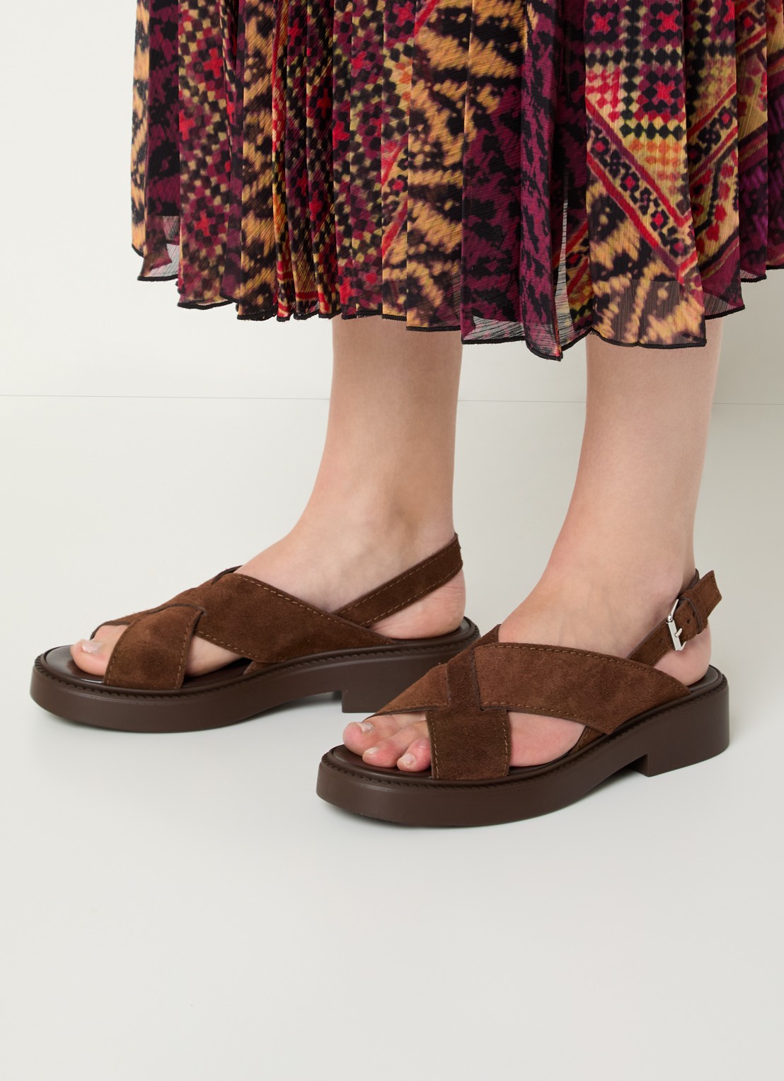Jonak Elio sandalette van suède - voorkant 3 donkerbruin