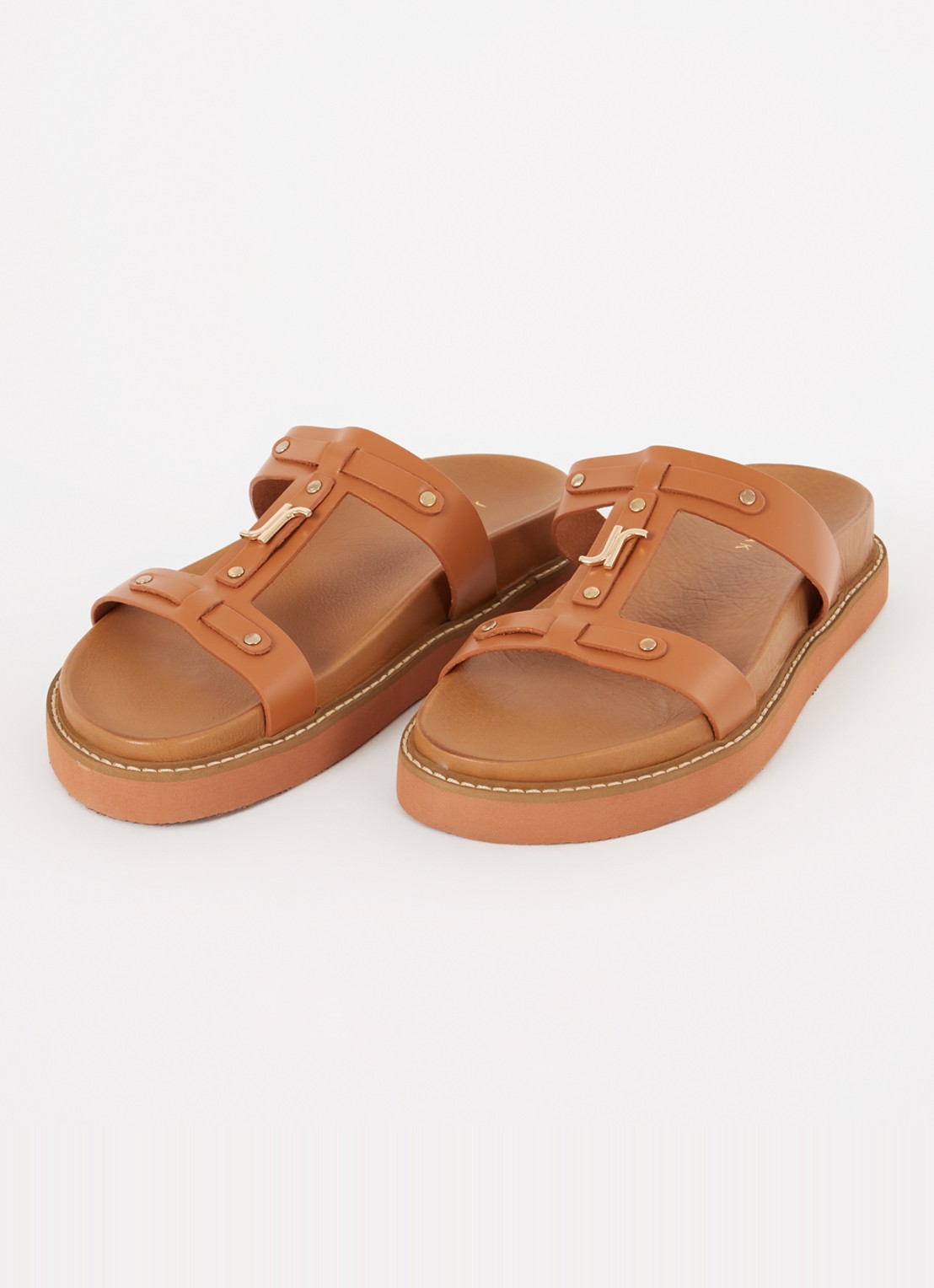 Jonak Luana slipper van kalfsleer - detail cognac