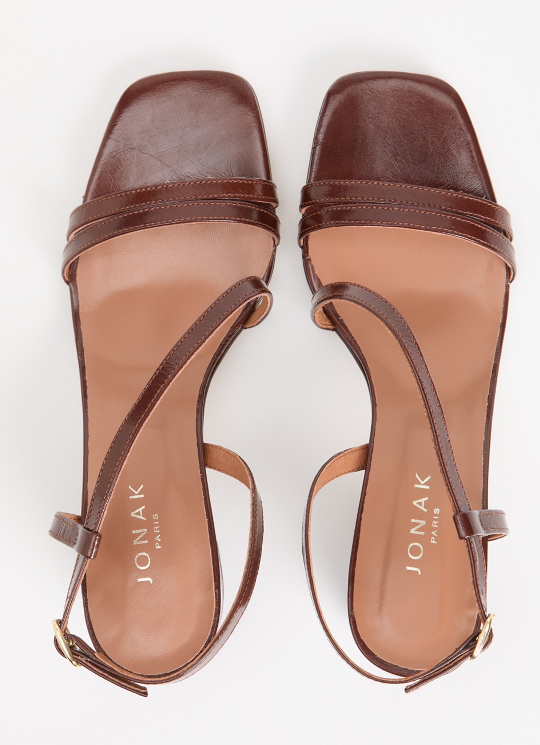 Jonak Vimy sandalette van kalfsleer met lakfinish - detail 3 kastanjebruin